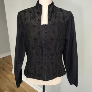 Anne Fontaine Naila Embroidered Button Top Fairy  Whimsigoth Black Cotton Size 3